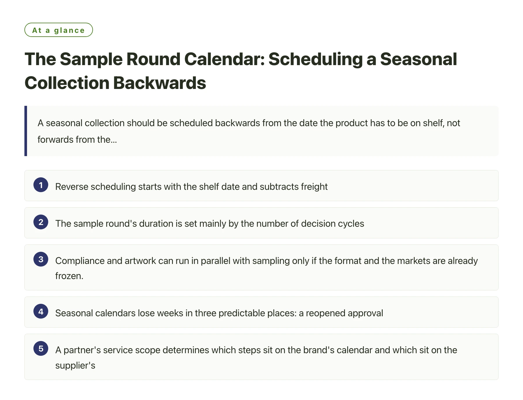 The Sample Round Calendar: Scheduling a Seasonal Collection Backwards——全文要点速览